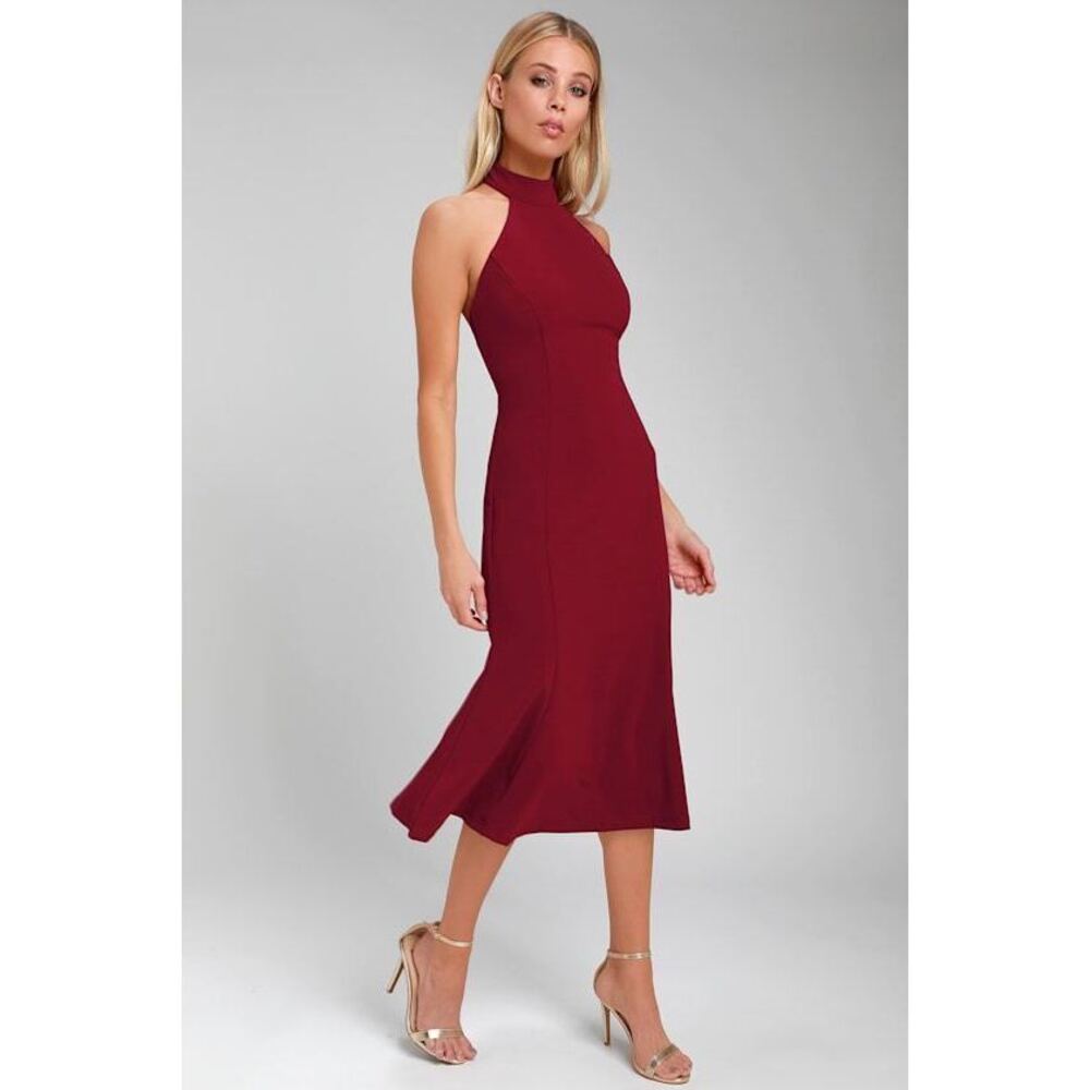 Lulus Cherished Charm Wine Red Backless Midi Dress - Size Large